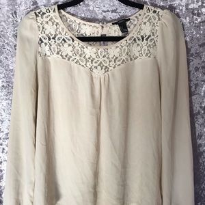 Forever 21 -White/Cream Long Sleeve Top with Lace